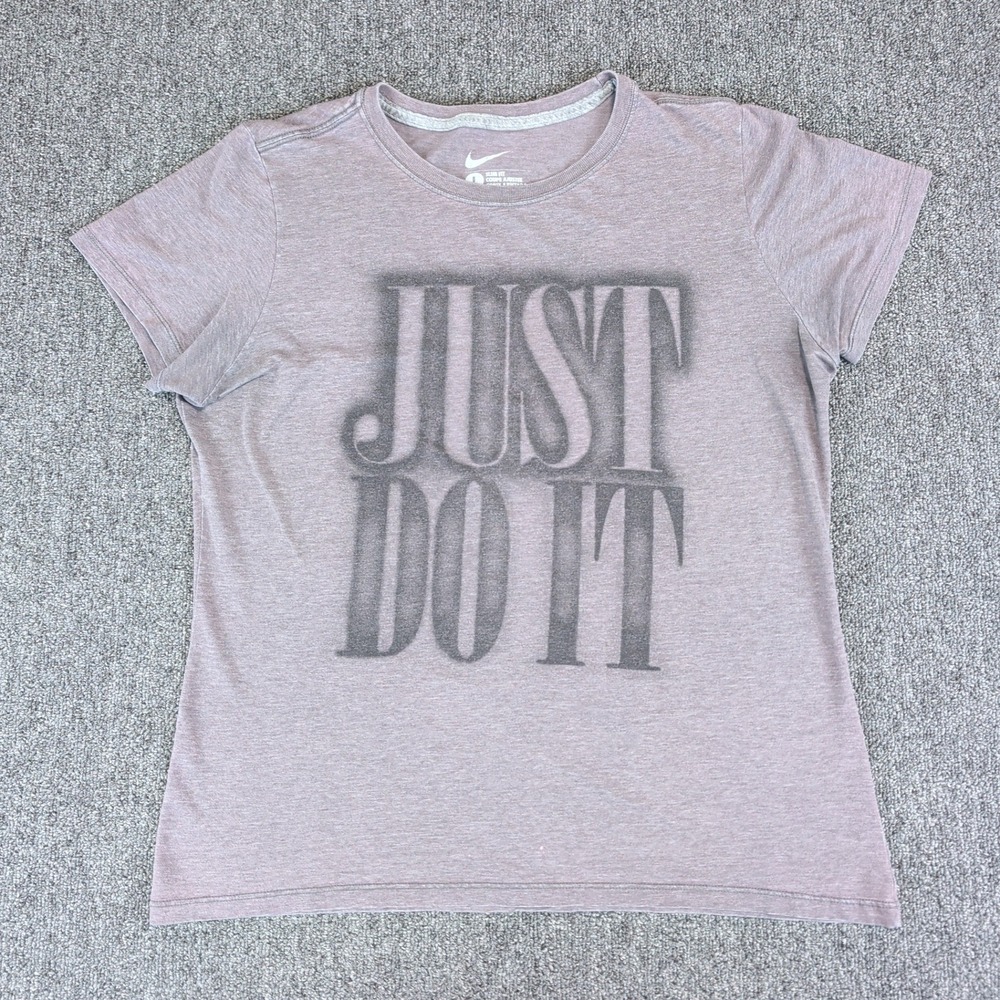 Nike Modern Just Do It Graphic T-Shirt Mens Large Gray Faded Y2K Slim Fit Tee‎